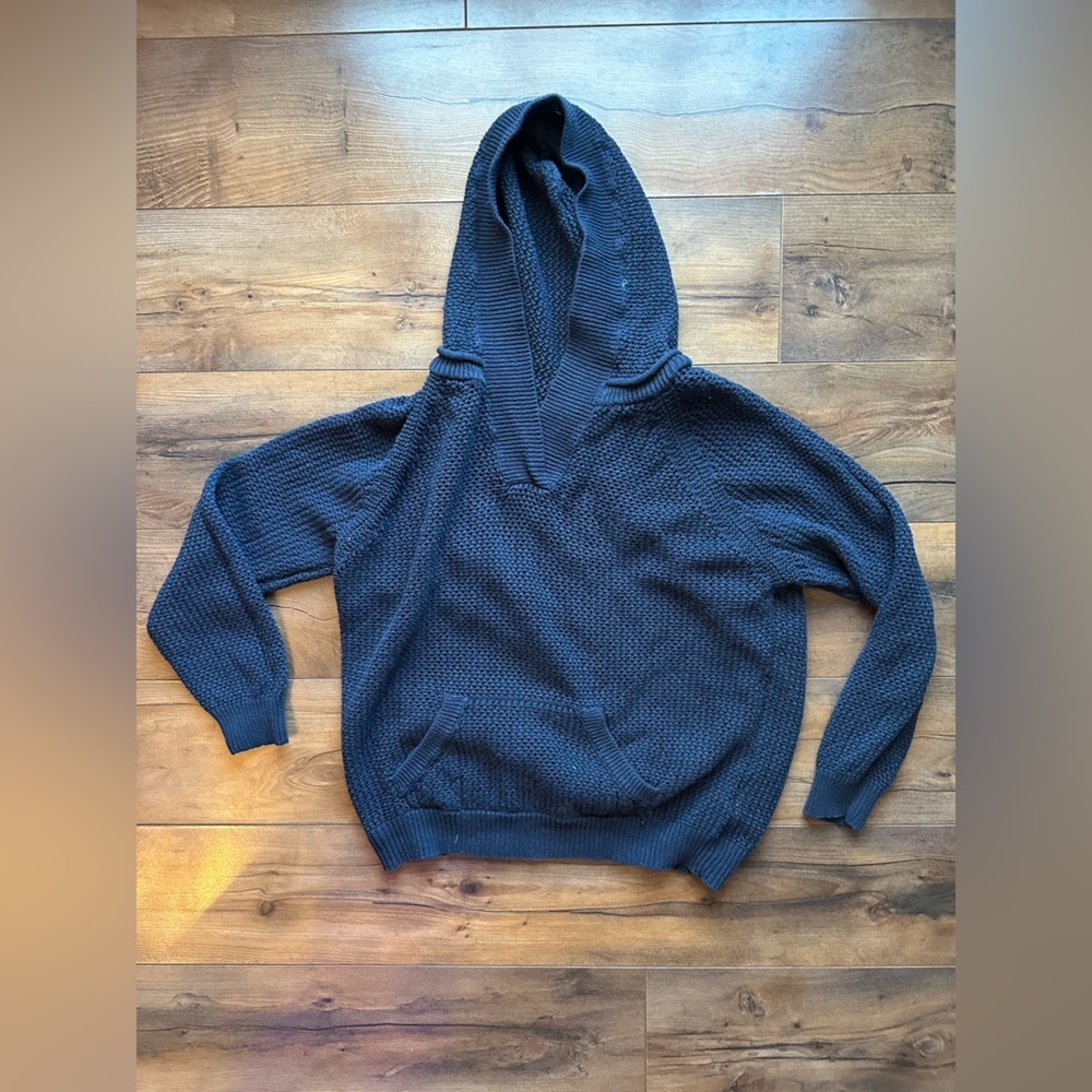 Shirt 469 Navy Knit Hoodie Textured Cotton Pullover L